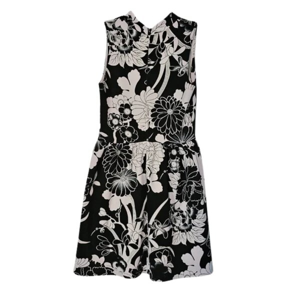 Floral High Neck Sleeveless Mini Dress size MEDIUM in black and white - Picture 2 of 7